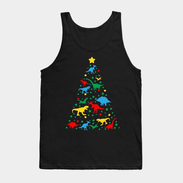 Funny Dinosaur Christmas Tree Xmas Lights Dinosaur Lover Matching Christmas Gift Tank Top by BadDesignCo